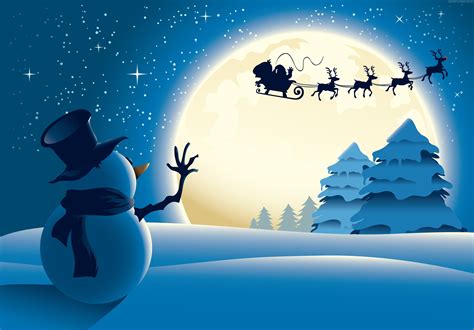 Snowman and silhouette of Santa Claus riding sleigh digital wallpaper ...