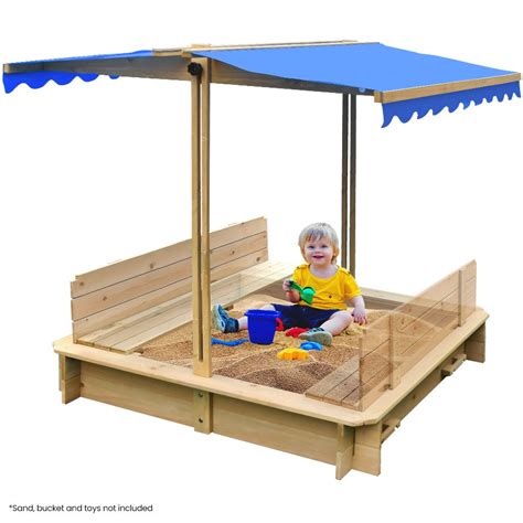 ROVO KIDS Wooden Sand Pit with Canopy Cover, with Removable Sandpit Seats