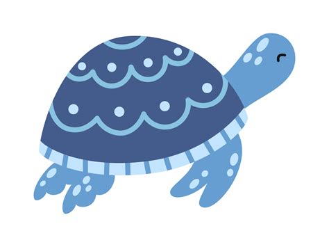 tortuga marina azul vectorial. lindo animal de vida marina en diseño plano. tortuga marina ...