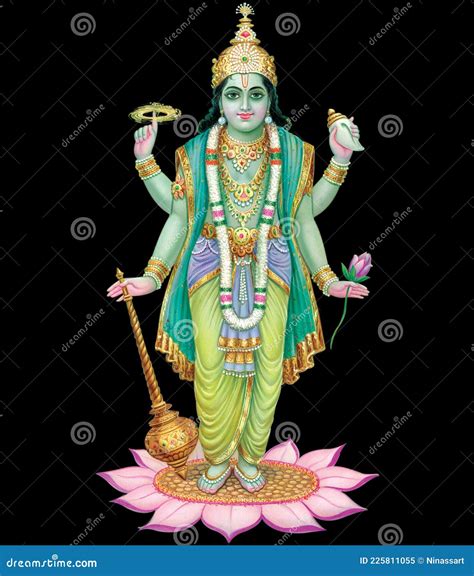 Lord Vishnu Digital Painting in Black Background Stock Illustration ...