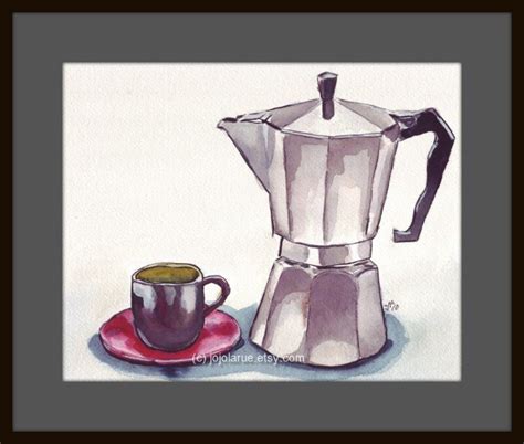 Watercolor Painting Espresso Coffee Art Print, Espresso Maker With Cup ...