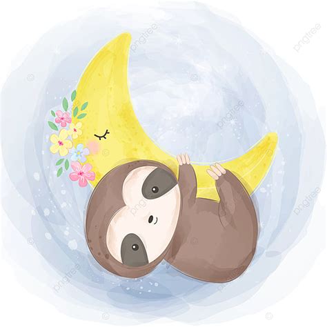 Adorable Baby Vector Hd Images, Adorable Watercolor Baby Sloth Hanging ...