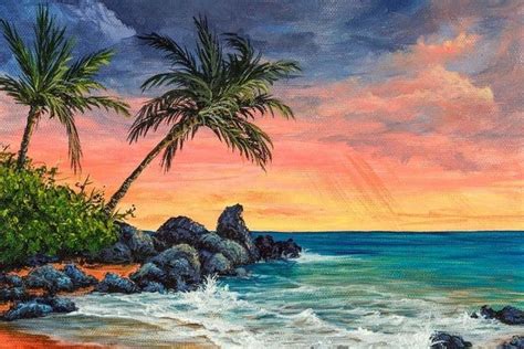 Makena Beach | Beach sunset painting, Sunset painting, Ocean painting