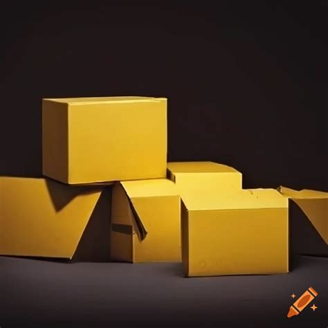 Yellow and black cardboard boxes in disarray on Craiyon