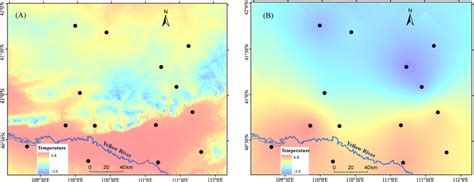 Comparison of predicted temperatures between regression (a) and ...