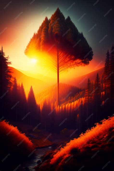 Premium AI Image | a dark fantasy forest at golden hour