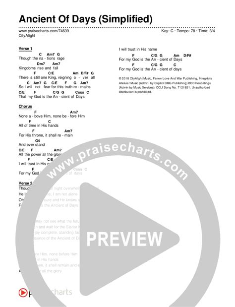 Ancient Of Days (Simplified) Chords PDF (CityAlight) - PraiseCharts