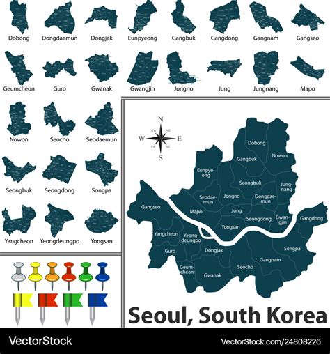 Map seoul with districts Royalty Free Vector Image