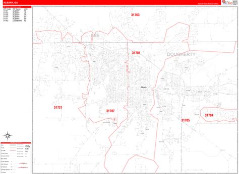 Albany Georgia Zip Code Wall Map (Red Line Style) by MarketMAPS - MapSales