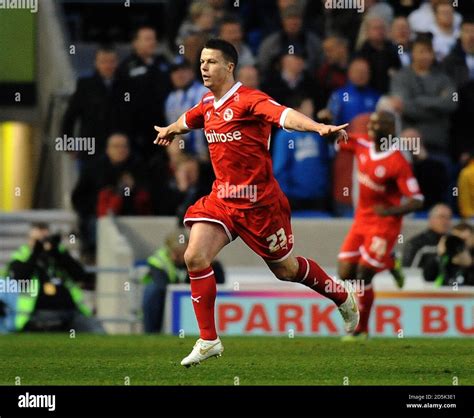 Reading's Ian Harte celebrates scoring their first goal from a free ...