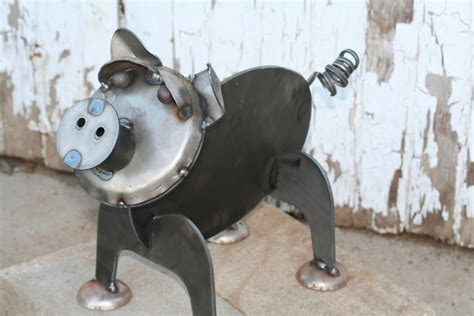 Metal Pig Statue, Pig Farmhouse Decor, Outdoor Pig Statue, When pigs fly, Metal Pig Sculpture ...