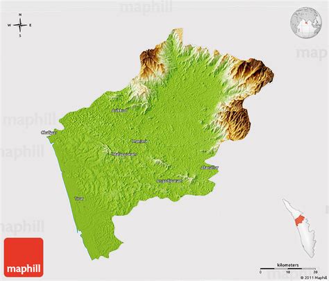 Physical 3D Map of Malappuram, cropped outside