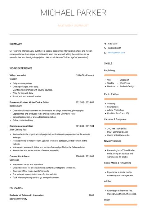 Journalist - Resume Samples and Templates | VisualCV