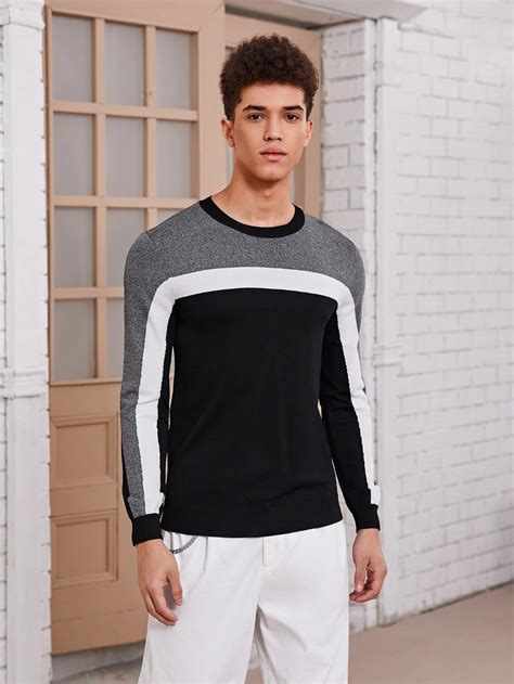 SHEIN Men Color Block Sweater | Long sleeve tshirt men, Knitwear men, Mens outfits