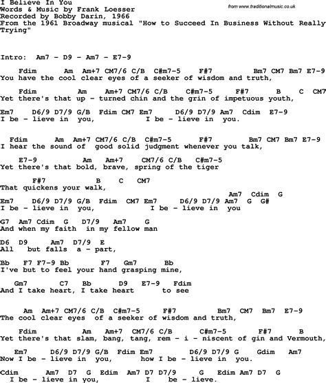 Song lyrics with guitar chords for I Believe In You - Bobby Darin, 1961