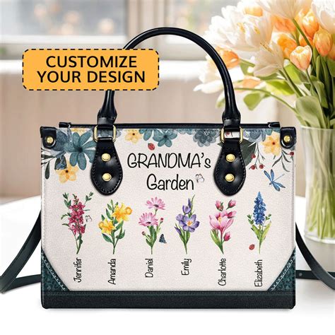 Grandma's Garden | Personalized Leather Handbag With Zipper LHBHN04 ...