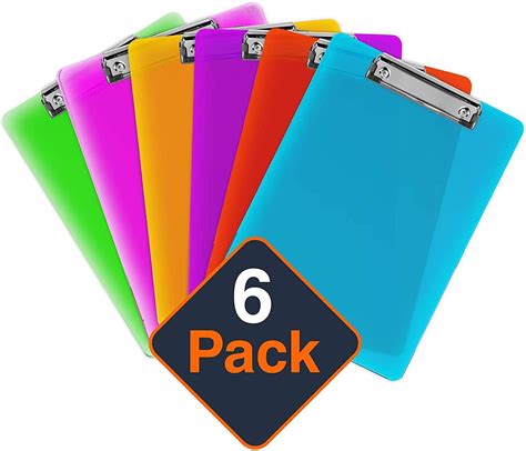 Plastic Clipboards (Set of 6) Multi Pack Clipboard (Assorted) Strong 12.5 x 9 Inch | Holds 100 ...