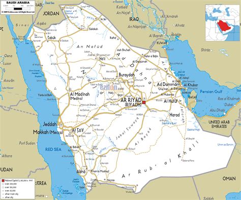 Detailed Clear Large Road Map of Saudi Arabia - Ezilon Maps