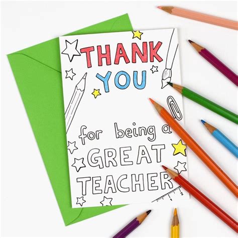 Thank You for Being a Great Teacher Printable Colour in Card - Etsy