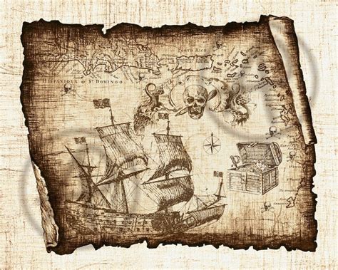 Pirate Treasure Old Map of Drawing Ship Decor ArtOld Pirate | Etsy