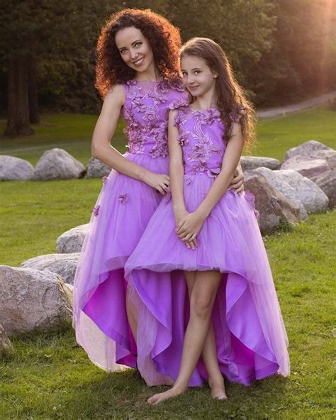 Purple high low dresses, Matching dresses Mother daughter matching lac