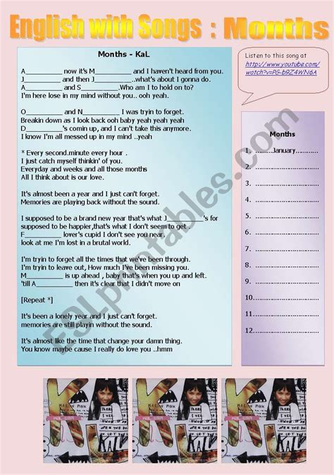 English with Songs : Months in a year - ESL worksheet by snoopyhaha