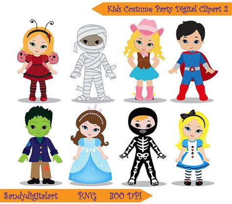 50% Kids Costume Party digital clipart 2 Cute Halloween costume kids ...