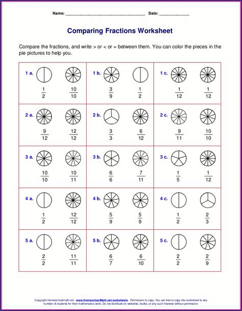 Comparing Fractions With Same Numerator Or Denominator Worksheet Worksheet : Resume Examples