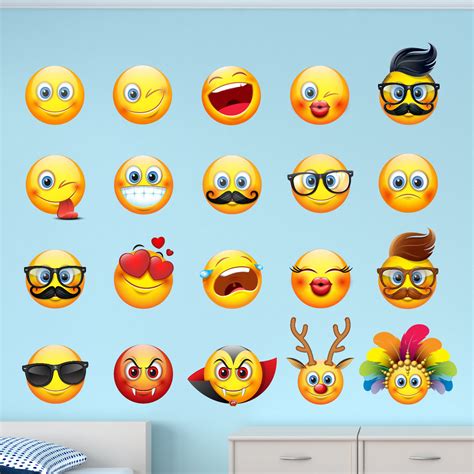 Large Emoji Emoticon Faces Peel and Stick Fabric Wall Decal Sticker Seasonal Removable and ...