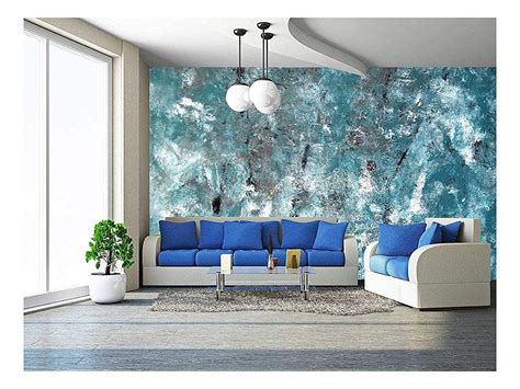 Wall26 Teal and Grey Abstract Art Painting - Removable Wall Mural ...