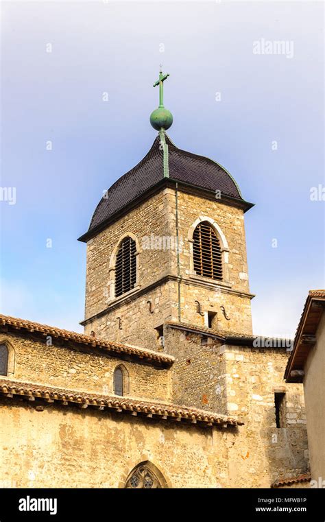 Medieval architecture of Perouges, France, a walled town, a popular ...