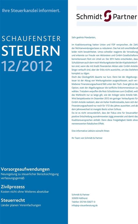 STEUERN 12/2012 SCHAUFENSTER. Ihre Steuerkanzlei informiert. Vorsorgeaufwendungen Neuregelung zu ...