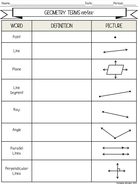 Geometry Terms Notes and Worksheets - Lindsay Bowden