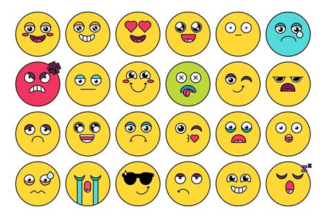 Comic, cute emoji sticker pack 9223544 Vector Art at Vecteezy