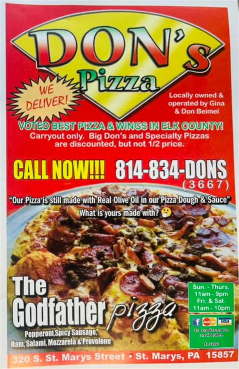 Don's Pizza St Marys, PA Menu (Updated: March 2024)