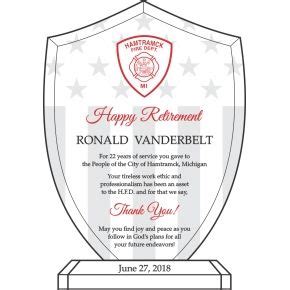 Shield Firefighter Retirement Gift Plaque - DIY Awards