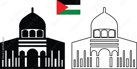 Al Aqsa Mosque, Palestine flag icon in flat, line set isolated on transparent background symbol ...