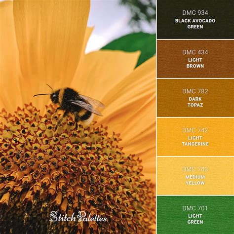 Bees And Sunflowers - Embroidery Color Palette (With Thread Codes)