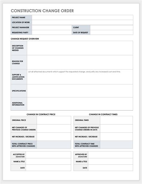 Construction Change Order Form Template Free