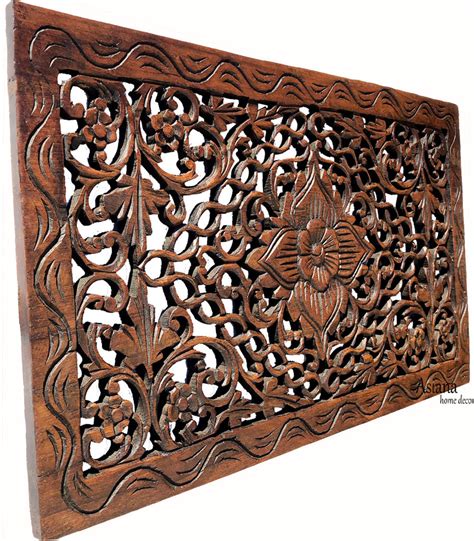 Wood Carved Wall Panel. Hand Carved Floral Wall Art Rustic Home Decor – Asiana Home Decor