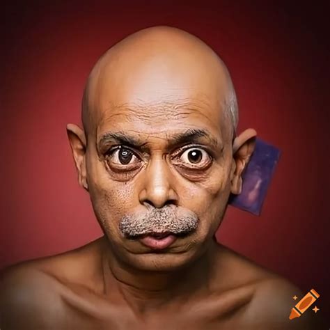 Portrait of a bald indian man with a funny expression on Craiyon