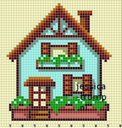 Casa turquesa Cross Stitch House, Mini Cross Stitch, Modern Cross Stitch, Cross Stitch Designs ...