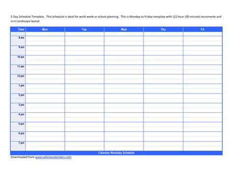 5 Day Schedule Template Download Printable PDF | Templateroller