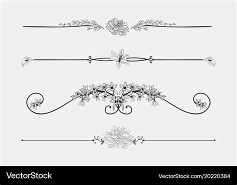 Black floral dividers with flowers Royalty Free Vector Image