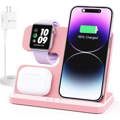 Etokfoks 3 in 1 Pink Wireless Charging Station Wireless Charger for ...