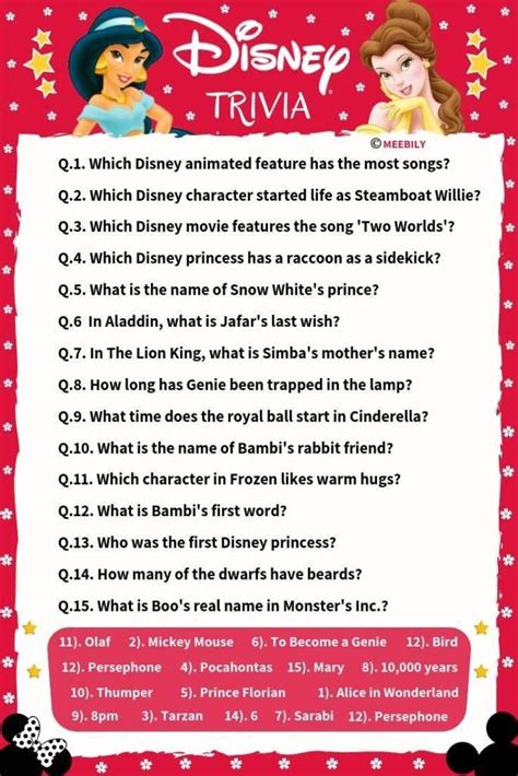 100+ Disney Movies Trivia Question & Answers - Meebily | Movie trivia ...