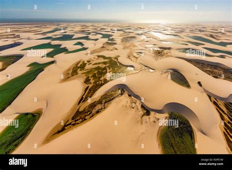 Brazil, Maranhao, Lencois Maranhenses National Park, sand dunes and lagoons (aerial view Stock ...