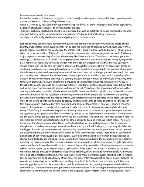 Environmental Impact Paper 1 - Environmental Impact Newspaper Research ...