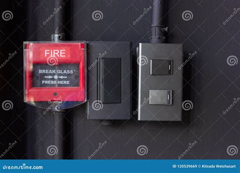 Red fire alarm box stock image. Image of break, glass - 120539669