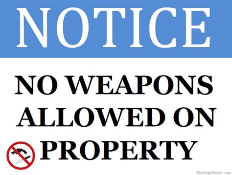 Printable No Weapons Allowed on Property Sign